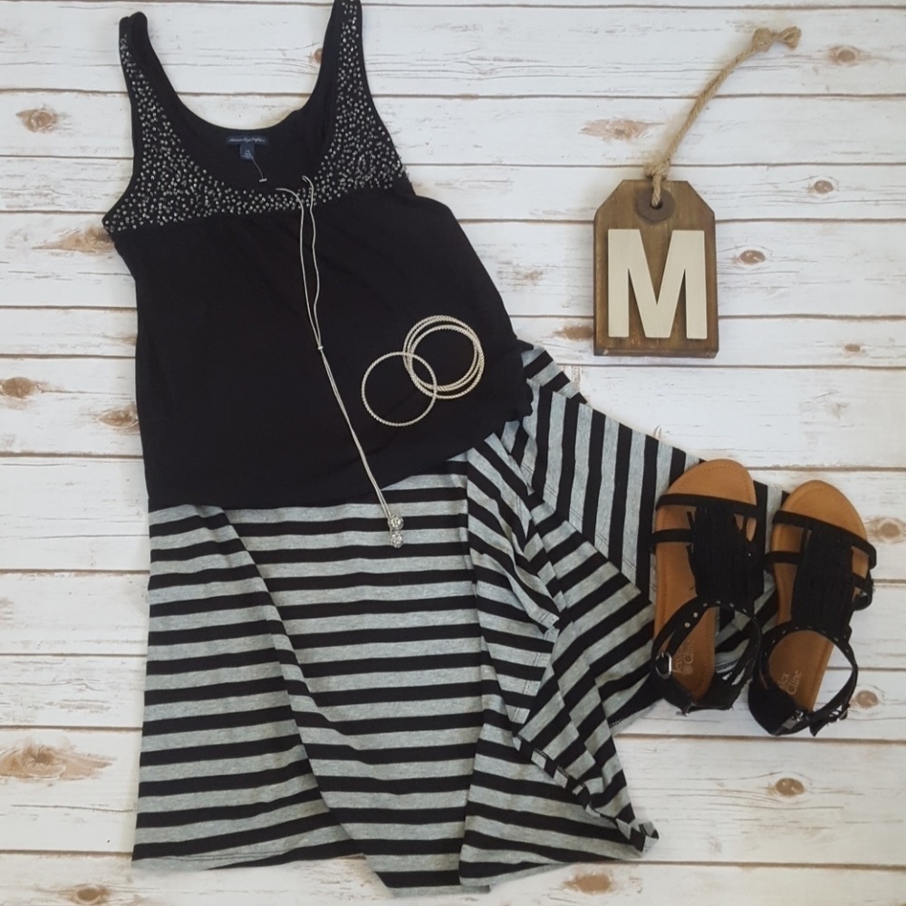 Xhilaration black & gray striped skirt with dramatic slit